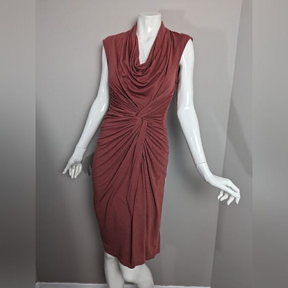 Mango body con cowl neck gathered rushed jersey knit dress Small - Picture 3 of 8